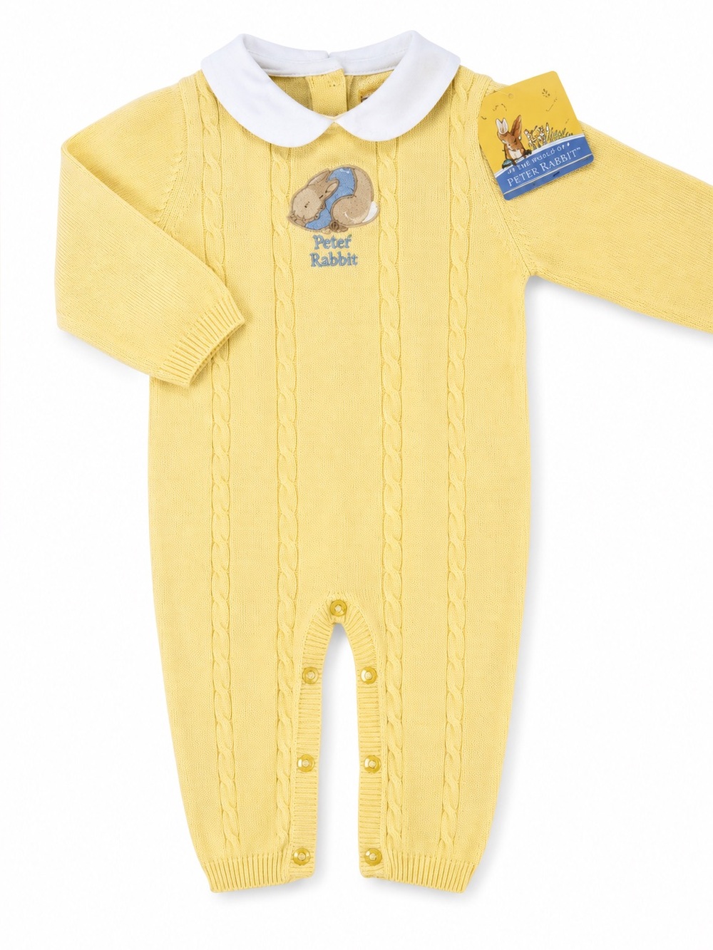 Peter Rabbit Yellow Knit Baby One-Piece Footie with White Collar